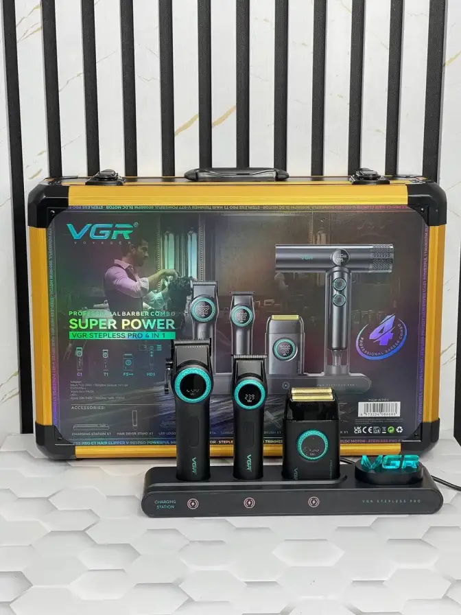 ست ماشین اصلاح و سشوار حرفه ای وی جی آر مدل VGR STEBLRES PRO 4in1