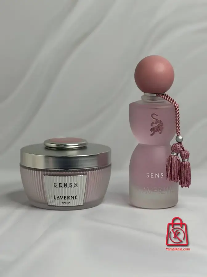 پک کامل عطر ادکلن جورجینا رودریگز سنس لاورن صورتی حجم 75 میل + پودر بدن + کیف Laverne Sense Georgina Gift Set For Women